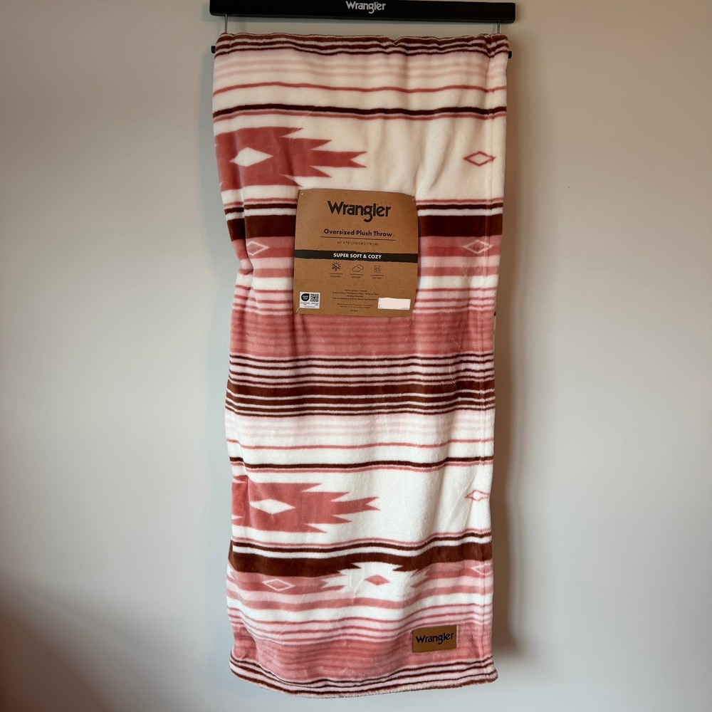 New Wrangler Southwestern Aztec White Pink 60x70 Blanket Cute Soft Shapes Stripe
